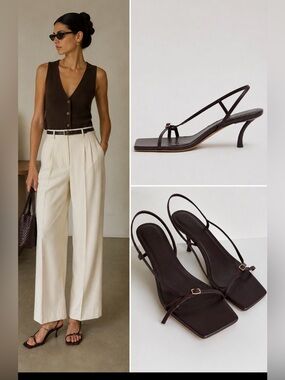 Tibi Kendrick Burgundy Square Toe Leather Slingback Kitten Heels Size 42 / US 11